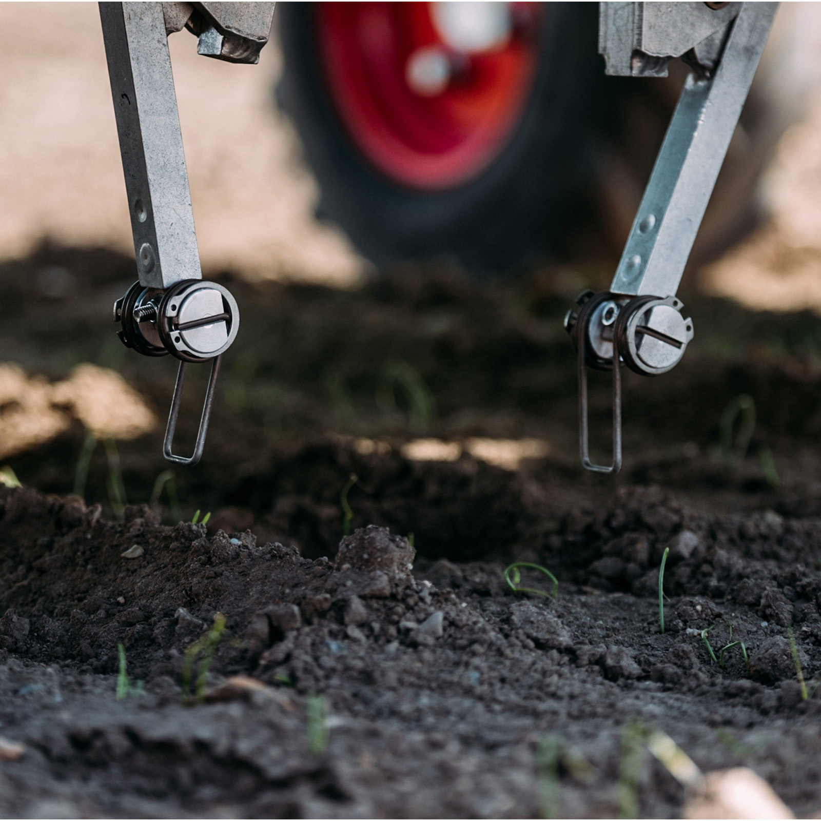 Autonomous weeding robot working the soil between onion shoots