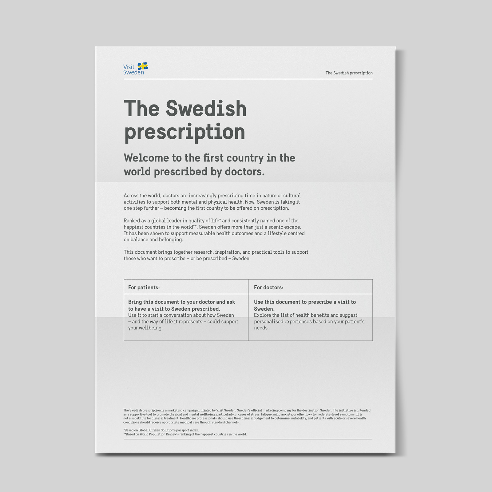 The Swedish prescription document from Visit Sweden