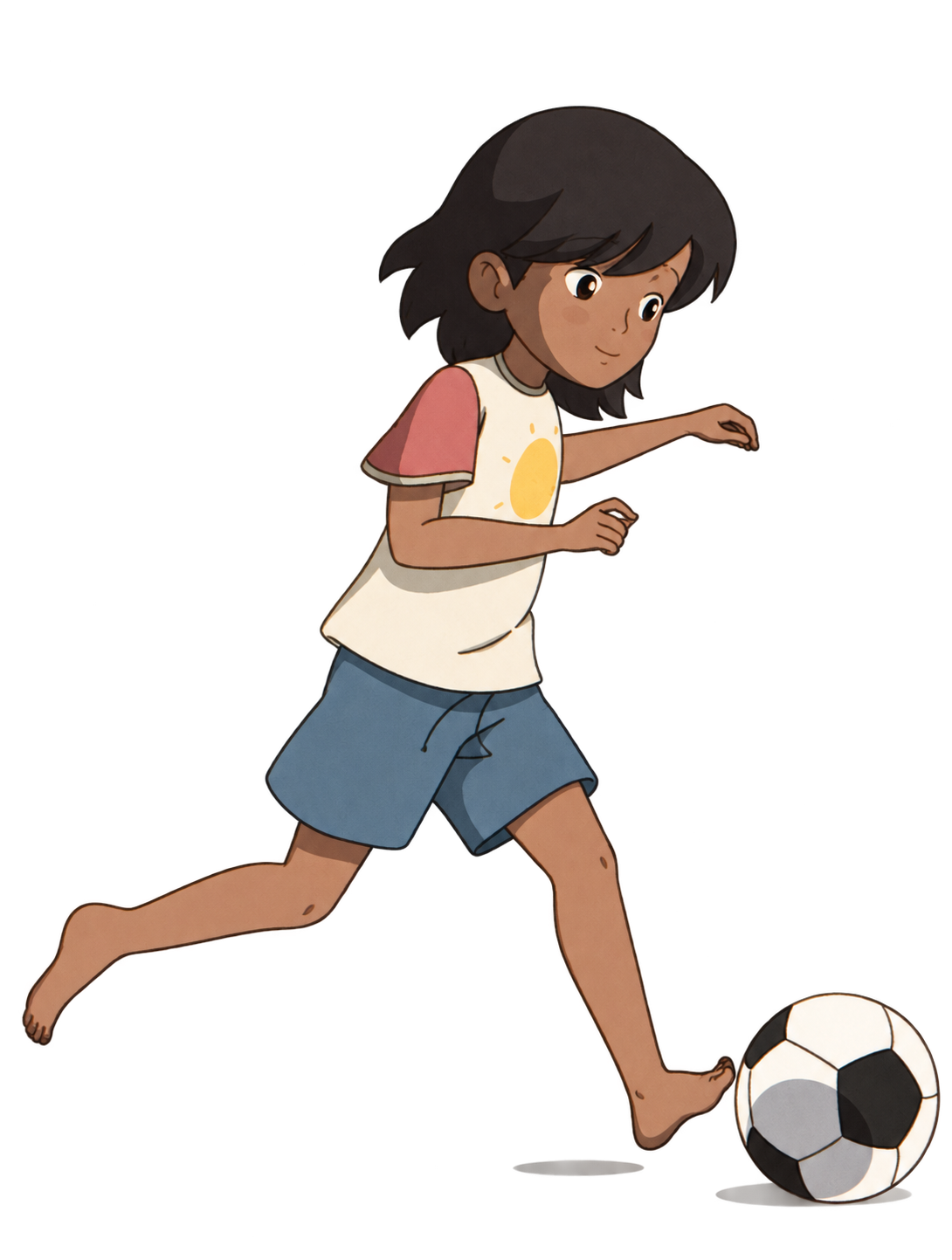 Anime illustration of a girl kicking a football